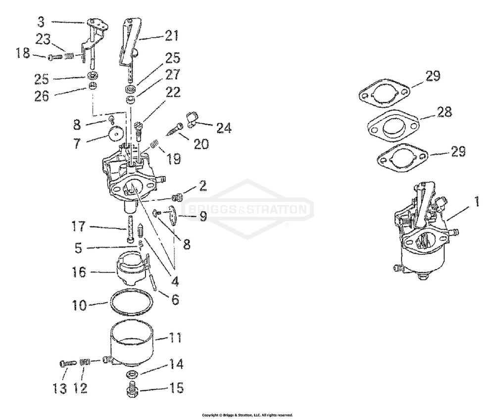 Carburetor Diagram and Parts List for 1959-0  Briggs and Stratton Generator